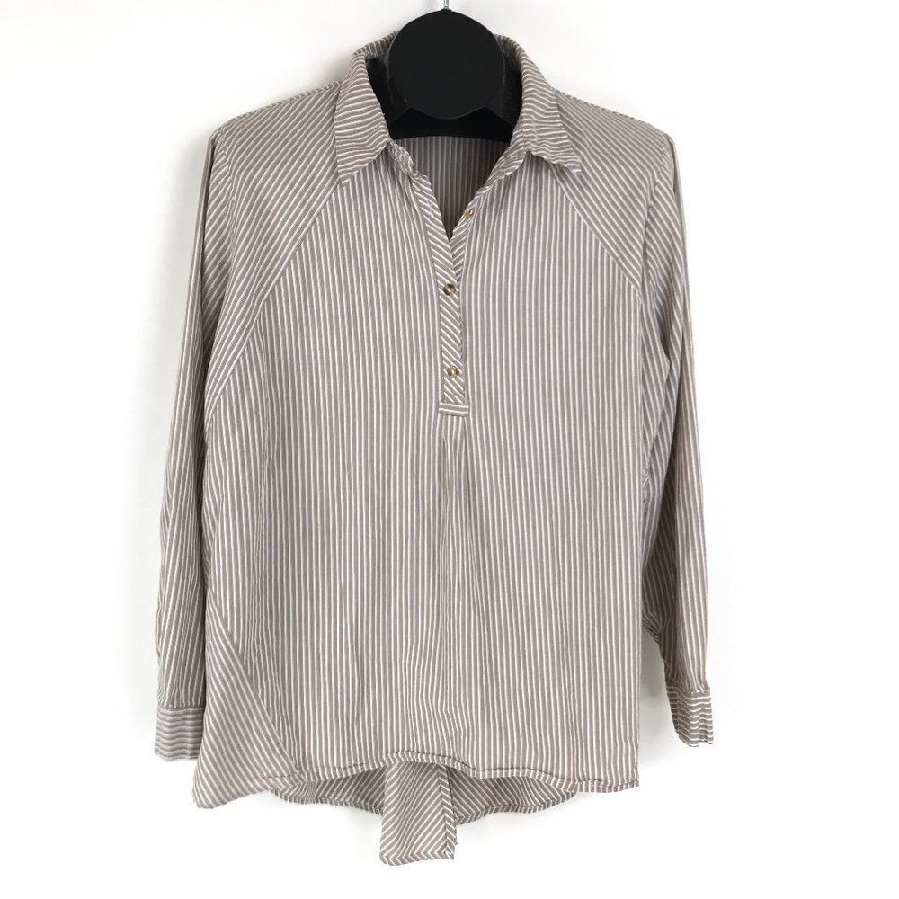 Cato Striped Popover Top Women's Plus Size 18/20W Long Sleeves Hi-Lo 100% Cotton